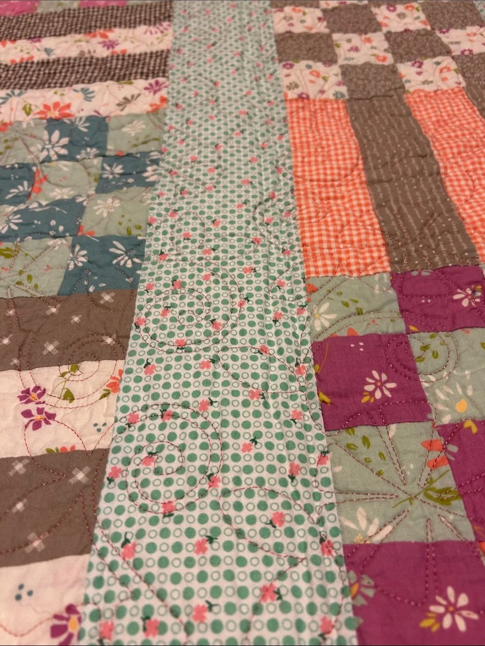 ONE OF A KIND - HANDCRAFTED Patchwork Floral Cotton Quilt Multicolor